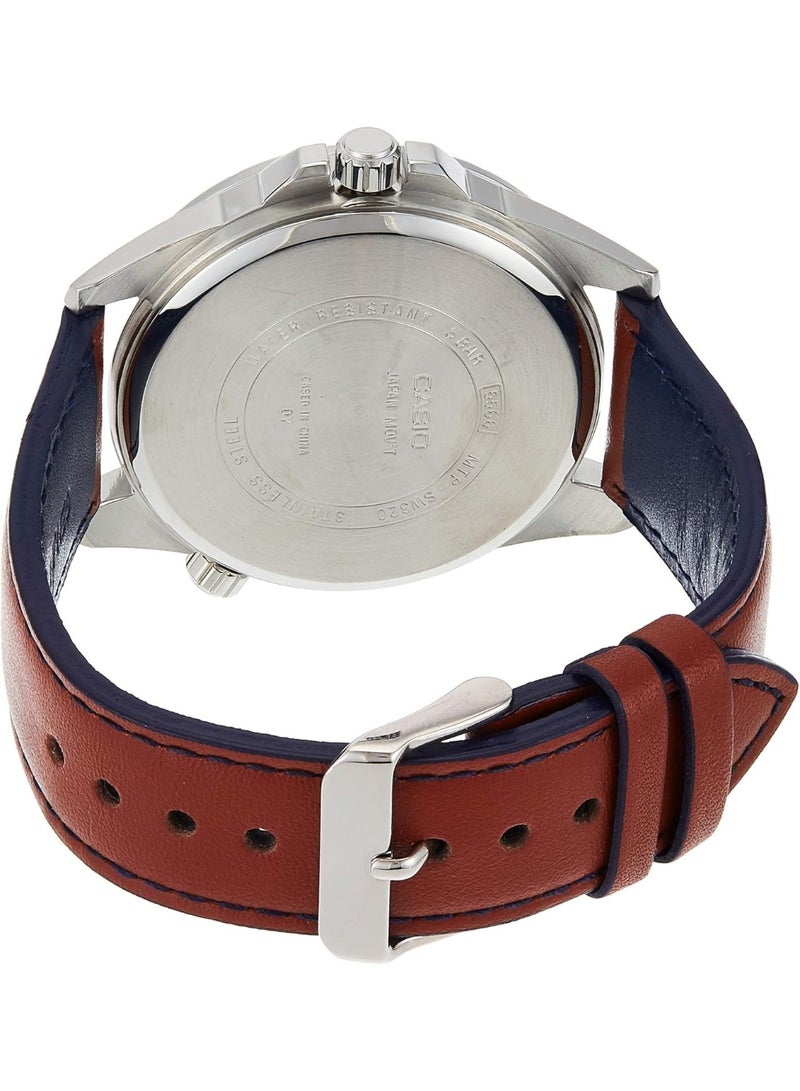 كاسيو Enticer Analog Men’s Watch MTP-SW320L-2AVDF, 47.5 mm Blue Dial , Stainless Steel Case & Genuine Brown Leather Band, 50 m WR - Image 2